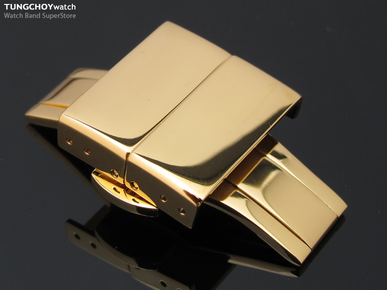 24mm Deployment Buckle / Clasp, IP Gold Stainless Steel with Release Button