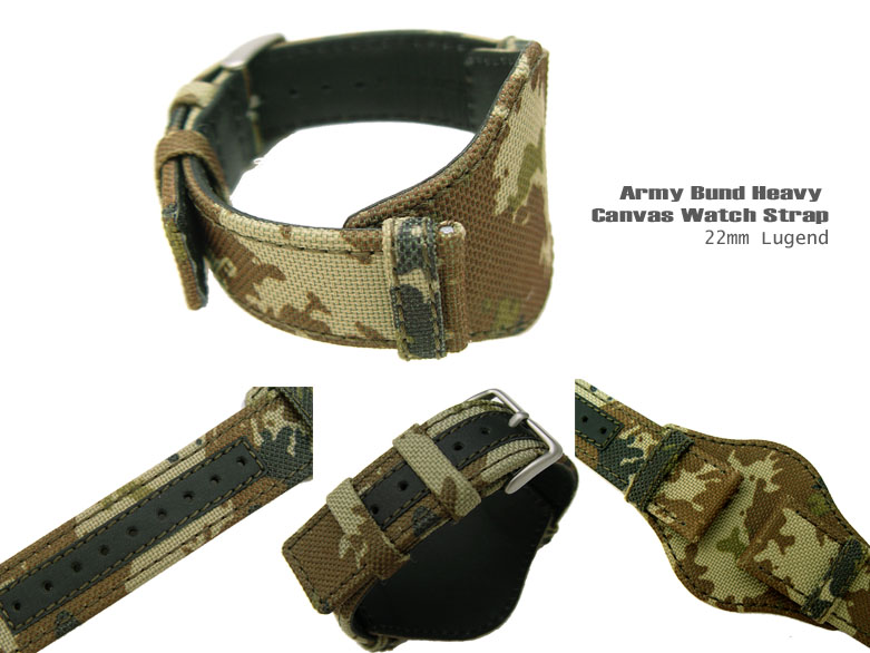 (BUN22-015RFG)Bunds Style Type 22mm Erdl Green Camo Canvas Strap for Sport Watch