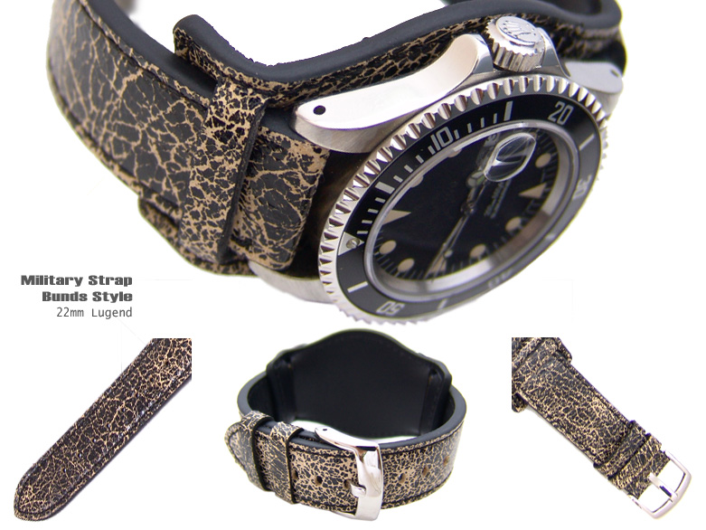 (BUN2220016RF)22mm Bunds Style Military Cracking Watch Strap - 316L Buckle