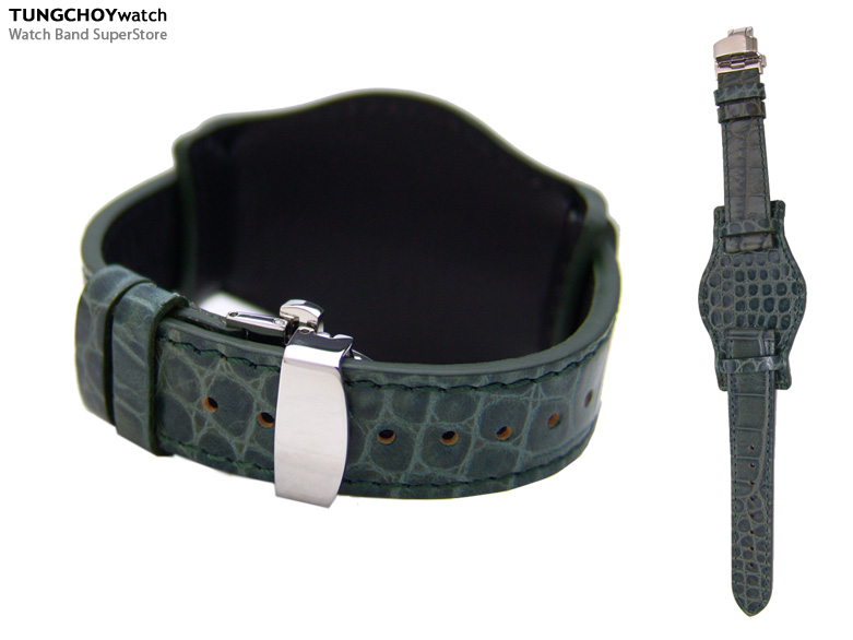 20mm Bunds Military LAKE BLUE CrocoCalf Watch Strap - Deloyant