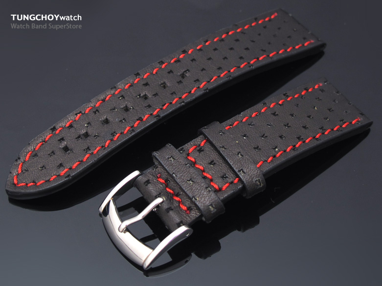 22mm Matte Black Semi-perforated Texture Calf Watch Strap