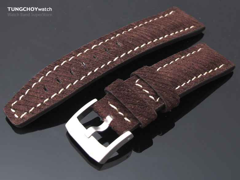 (CA2220IWBE076)22mm Rustic Brown Twill Villus Pilot Watch Strap in Breitling Style
