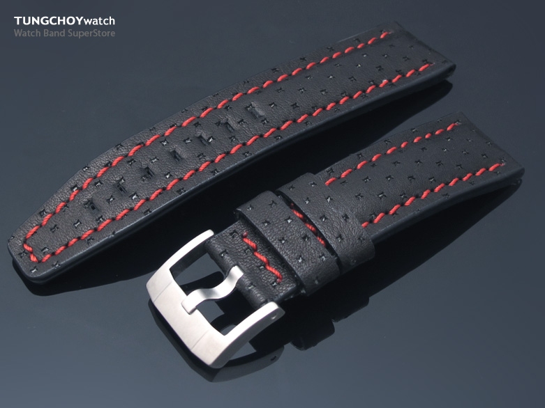22mm Black Semi-perforated Texture Calf Pilot Watch Strap in Breitling Style