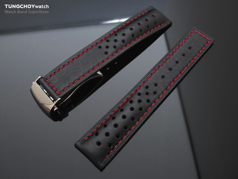 20mm Black Porous Racer Style Depolyment Watch Band with 316L D-Buckle