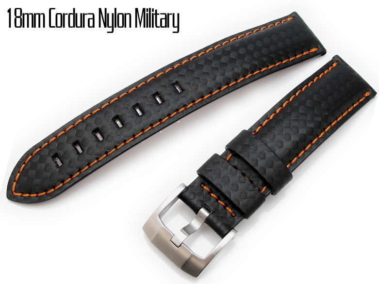 18/18mm Carbon Fiber Watch Band Orange Stitching