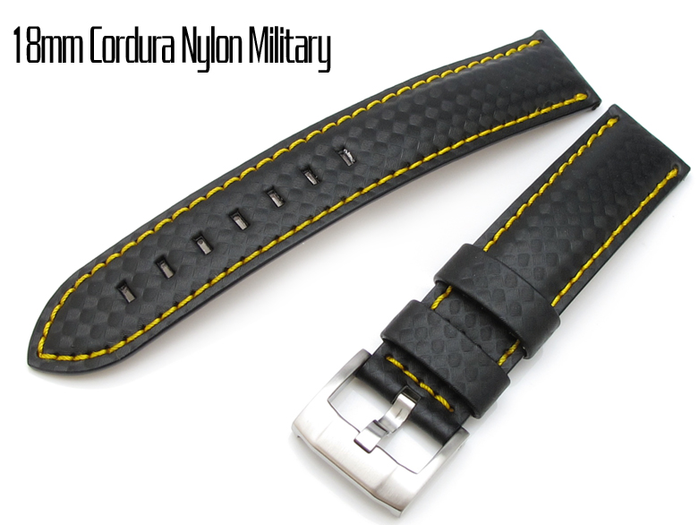 18/18mm Carbon Fiber Watch Band Yellow Stitching