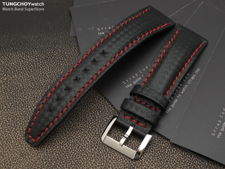 20mm Matte Black Carbon Fiber Watch Strap, screw-in buckle
