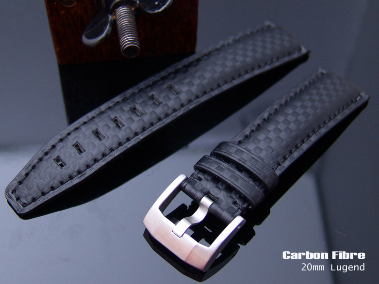 (CF2018IWBK012) Carbon Fiber Watch Band 20mm DS Black Stitching by Taikonaut