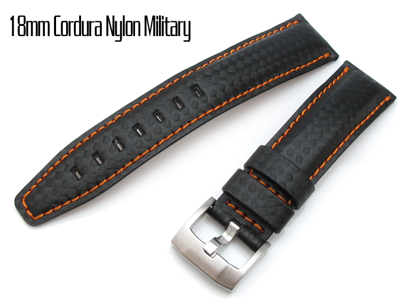 20/18mm Carbon Fiber Watch Band Orange Stitching