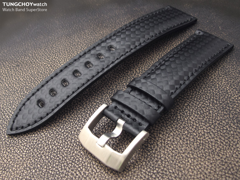 Carbon Fiber Watch Band 20mm DS Black Stitching rhombus patterns by Taikonaut
