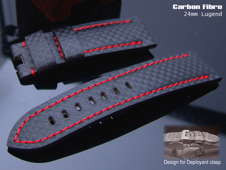 (CFD242200RE013XL) Carbon Fiber Black with Dark Red Hand Stitch 24/22 Watch Stra