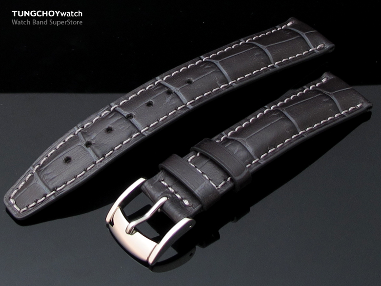 18mm CrocoCalf (Croco Grain) Dark Grey Watch Strap with Grey St.