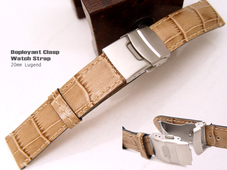 (CG2018026RJ-B)20mm Deployant Clasp Watch Strap*Croco Calf*Mat Dark Beige