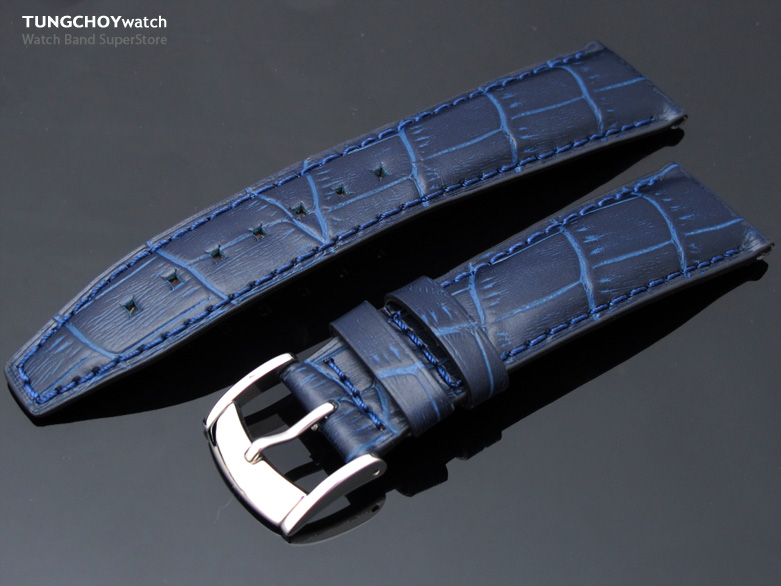 20mm CrocoCalf (Croco Grain) Ocean Blue Watch Strap Semi Square Tail