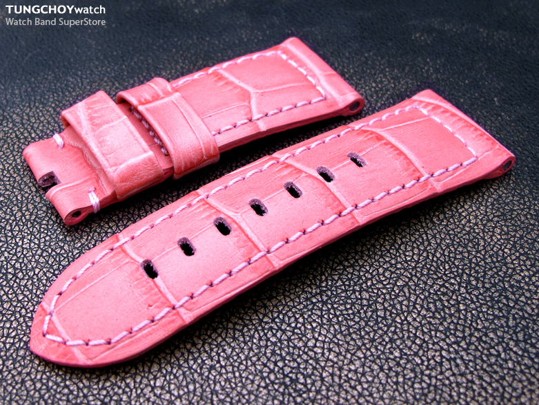 (CG242200ZZ009XS)24mm PINK CrocoCalf Watch Strap, Extra Short