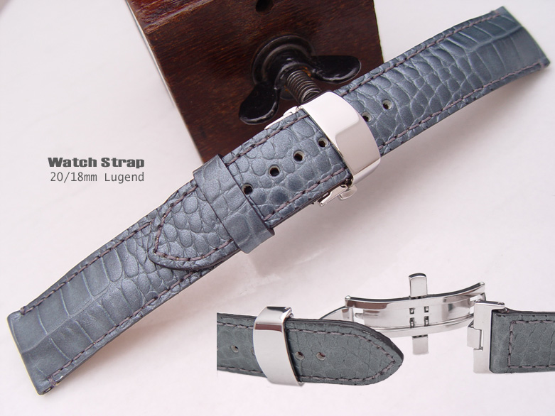 (CGD2018030RJ) Pearly Croco Grain* 20/18mm Deployant Clasp Watch Strap