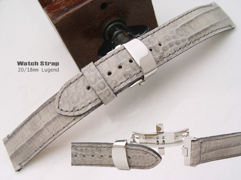 (CGD2018031RJ) Stone Grey Croco Grain* 20/18mm Deployant Clasp Watch Strap