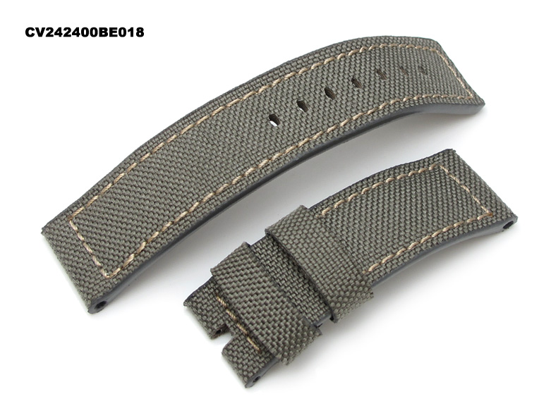 24mm 1000D Cordura Nylon Military Grey Color Watch Strap, Beige Stitching
