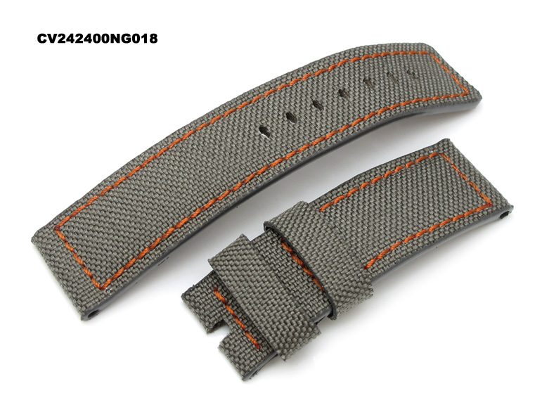 24mm 1000D Cordura Nylon Military Grey Color Watch Strap Orange Stitching for Pin-Buckle Use