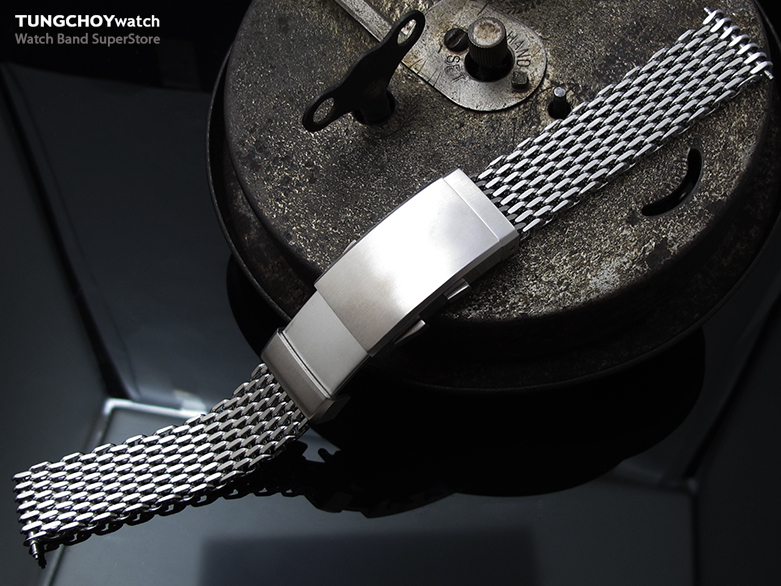 17mm, 18mm Ploprof 316 Reform Stainless Steel "SHARK" Mesh Watch Band, Wetsuit Ratchet Buckle, B