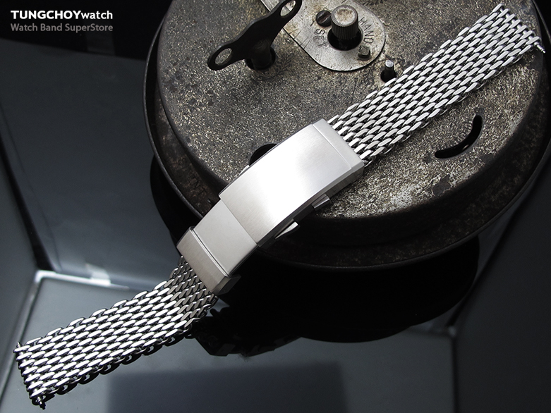 17mm, 18mm Ploprof 316 Reform Stainless Steel "SHARK" Mesh Watch Band, Wetsuit Ratchet Buckle, BL