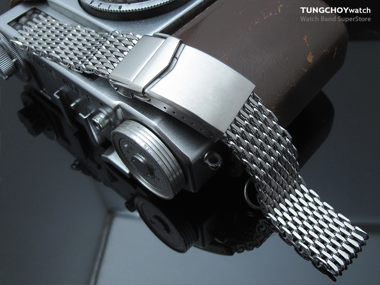 17mm, 18mm Ploprof 316 Reform Stainless Steel "SHARK" Mesh Watch Band, V-Clasp Button Double Lock , B