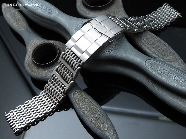 19mm or 20mm Flexi Ploprof 316 Reform "SHARK" Mesh Band, 316L Stainless Steel, Submariner Diver Clasp, BL