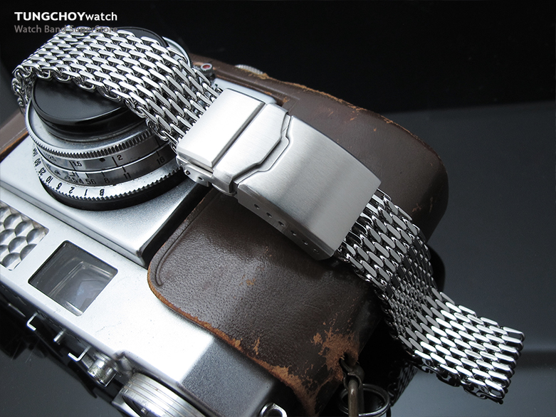 19mm, 20mm Ploprof 316 Reform Stainless Steel "SHARK" Mesh Watch Band, Button Chamfer Clasp, P