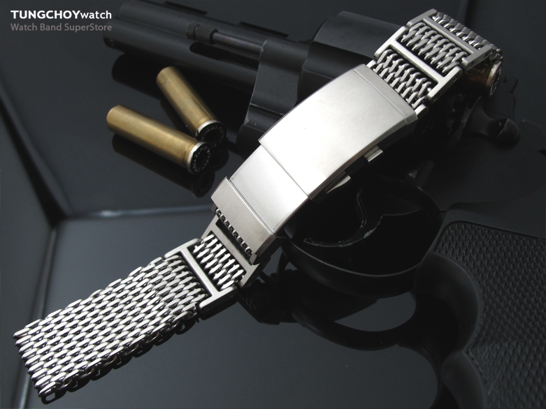 19mm or 20mm Flexi Ploprof 316 Reform "SHARK" Mesh Band, 316L Stainless Steel, Diver Wetsuit Ratchet Buckle Brush