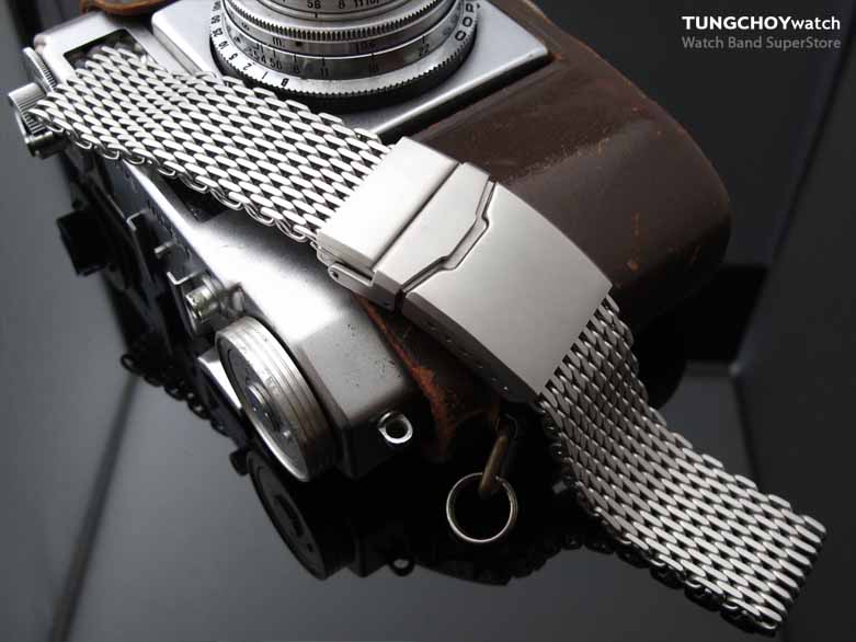 21mm , 22mm Ploprof 316 Reform Stainless Steel "SHARK" Mesh Watch Band, Chamfer Diver Clasp, Sandblast