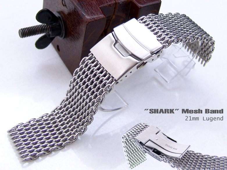 21mm Polished "SHARK" Mesh Watch Band Milanese Band Diver Watch Bracelet X Short