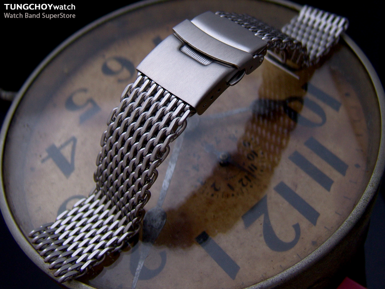 19mm or 20mm Retro Ploprof Flatten "SHARK" Mesh Watch Band Milanese Band B