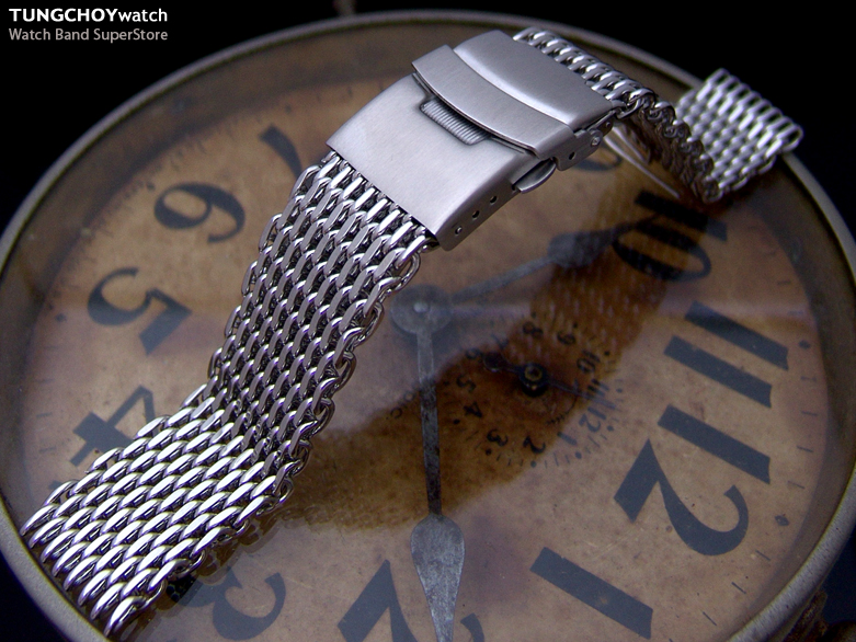 19mm, 20mm Retro Ploprof Flatten "SHARK" Mesh Watch Band Milanese Band P