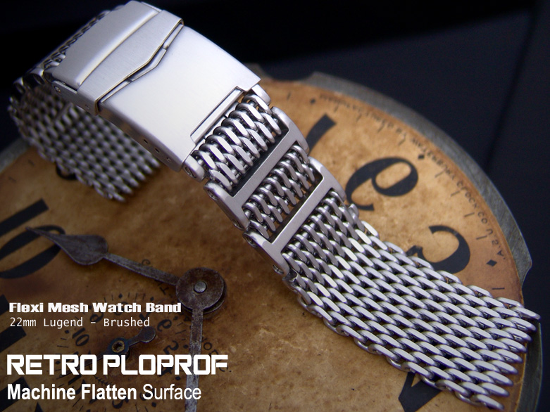 22mm or 23mm Flexi Retro Ploprof Brushed "SHARK" Mesh Divers Watch Band Bracelet B