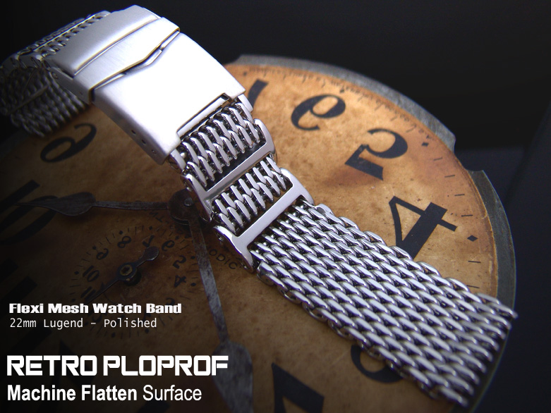 22mm or 23mm Flexi Retro Ploprof Polished "SHARK" Mesh Divers Watch Band Bracelet P