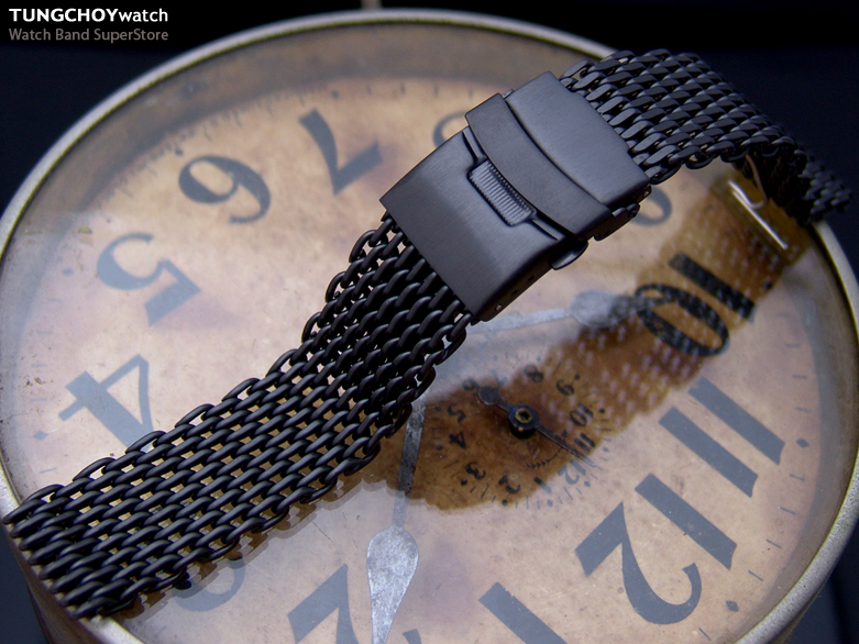 22mm Retro Ploprof "SHARK" Mesh Watch Band Milanese Divers Bracelet PVD Black