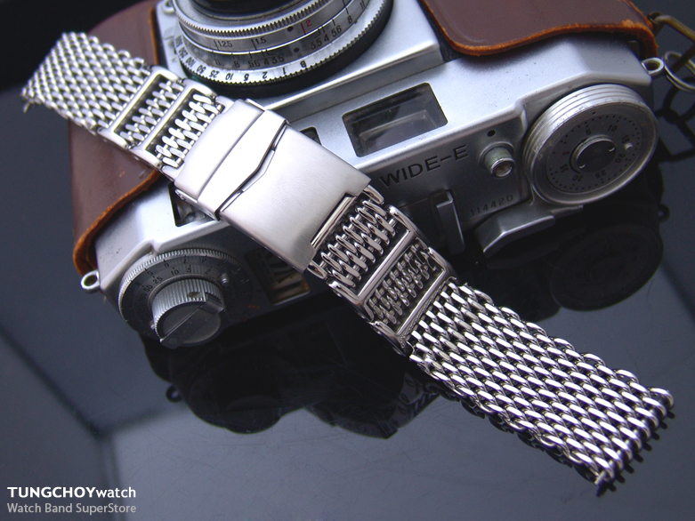 19mm 20mm or 21mm Flexi Flatten Polished "SHARK" Mesh Divers Watch Band Bracelet