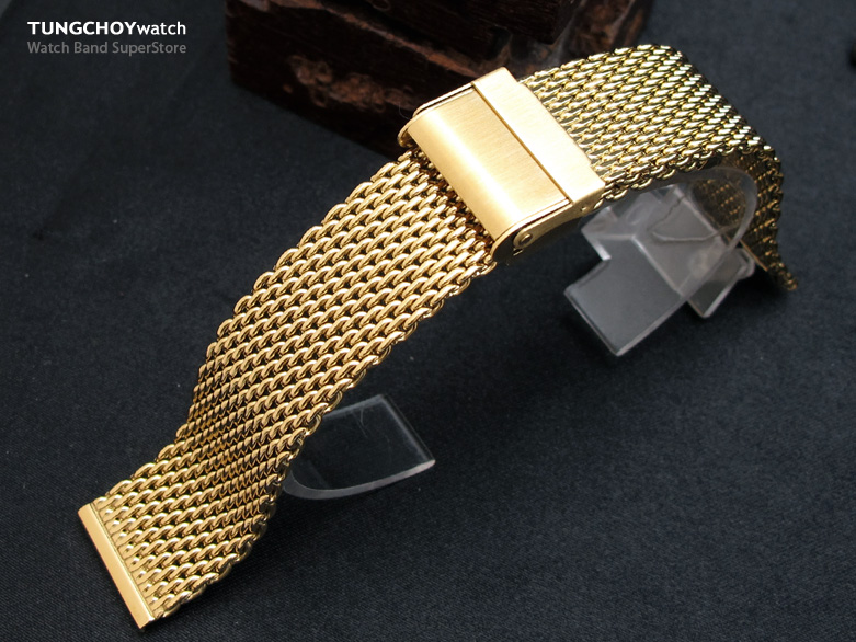20mm Double Interlock Mesh Watch Band Milanese Band Classic Watch Bracelet Gold Plated