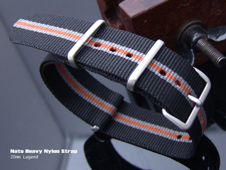 Nato 20mm James Bond Black+Grey+Orange Watch Band Brush Buckle