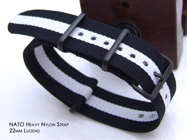 Nato 22mm James Bond Black-White-Black Watch Band IP Black Buckle