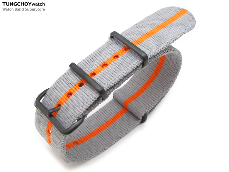 22mm G10 Nato James Bond Heavy Nylon Strap PVD Black Buckle - Grey-Orange-Grey