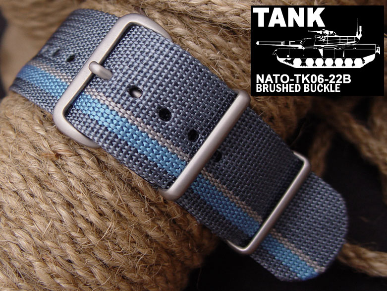 (NATO-TK06-22B)22mm NATO TANK Heavy Thread Nylon-Blue/Grey(B)-Limited 100pcs