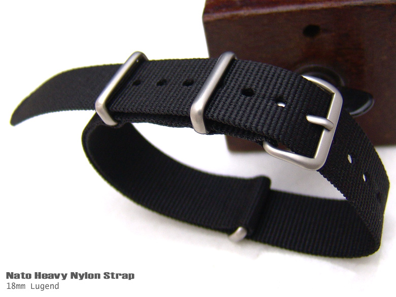 18mm Nato Heavy Nylon Brushed Buckle Black Strap