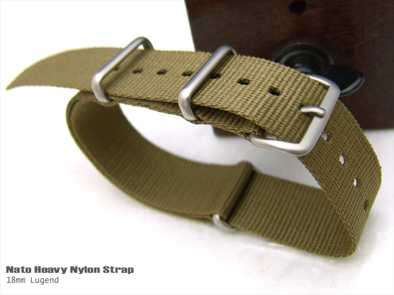 18mm Nato Heavy Nylon Brushed Buckle Military Green Strap