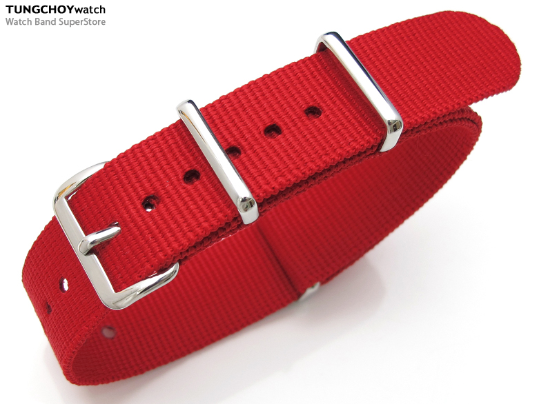 Nato 18mm Heat Sealed Heavy Nylon Polished Buckle - Red