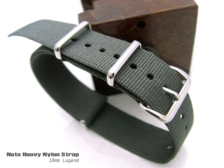 18mm Nato Heavy Nylon Metallic Grey Strap