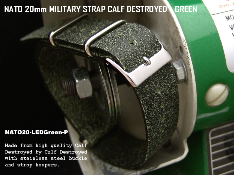 (NATO20-LEDGreen-P)NATO 20mm MILITARY STRAP CALF DESTROYED - GREEN