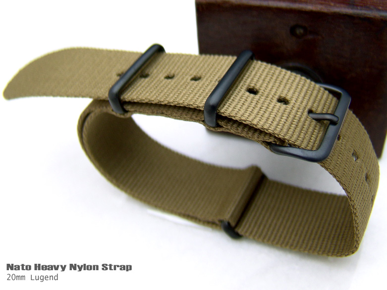 Nato 20mm Ultrasonic Weld Heavy Nylon - Military Green Strap, PVD