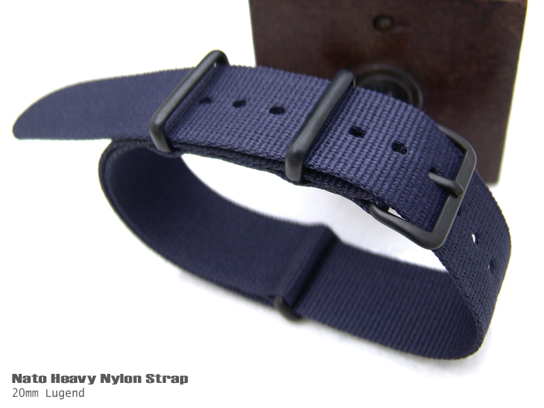 Nato 21mm Ultrasonic Weld Heavy Nylon - Blue Strap, PVD Black Hardware