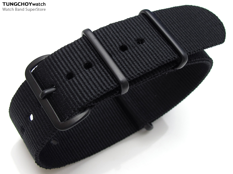 Nato 23mm Heat Sealed Heavy Nylon PVD Black Buckle - Black